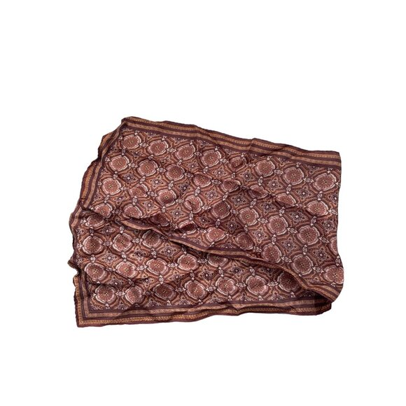 Vintage Brown Scarf 40 x 12 Geometric Floral Pattern 100% Acetate Japan - Picture 2 of 5